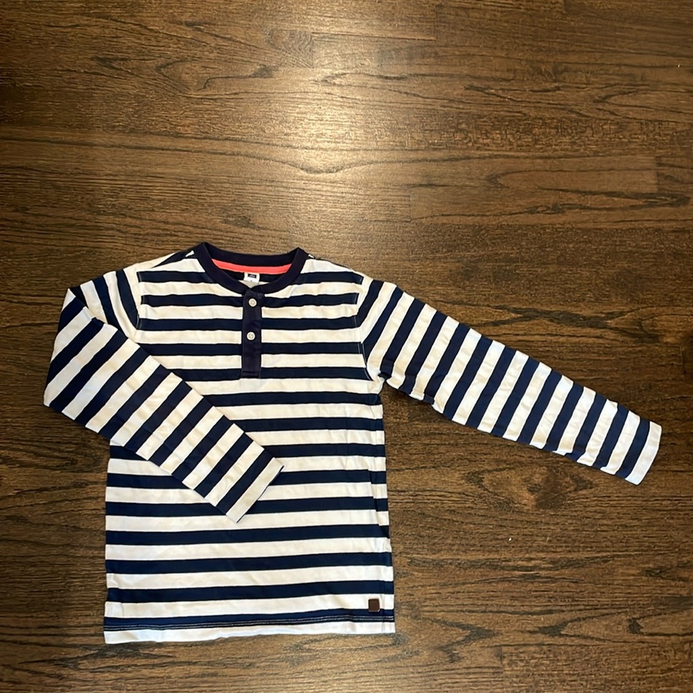 Janie & Jack Cotton Long-Sleeved Henley- Navy/White Stripe- Size 8